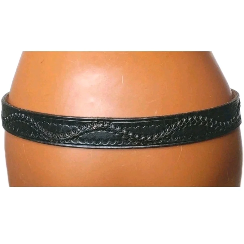 Y2k Black Leather Belt Red Pave Crystal USA Made Bling Buckle Adult 32 30
